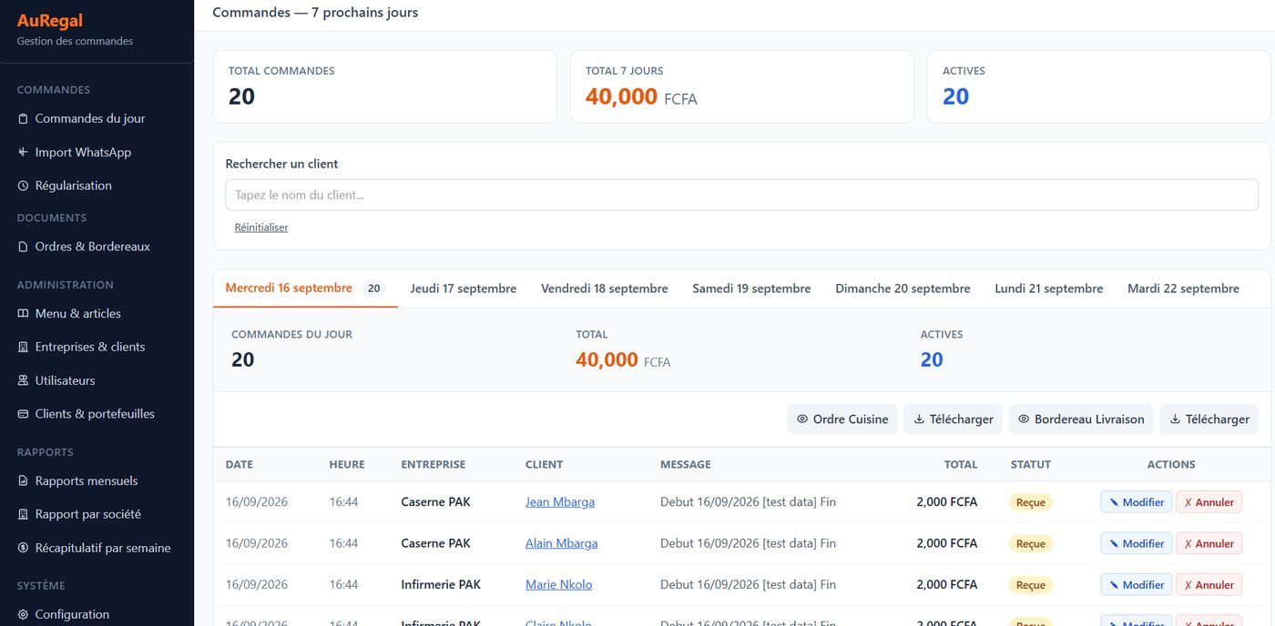 Interface de gestion des commandes AuRegal
